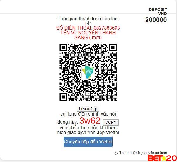 cách nạp tiền 1xbet bằng viettelpay