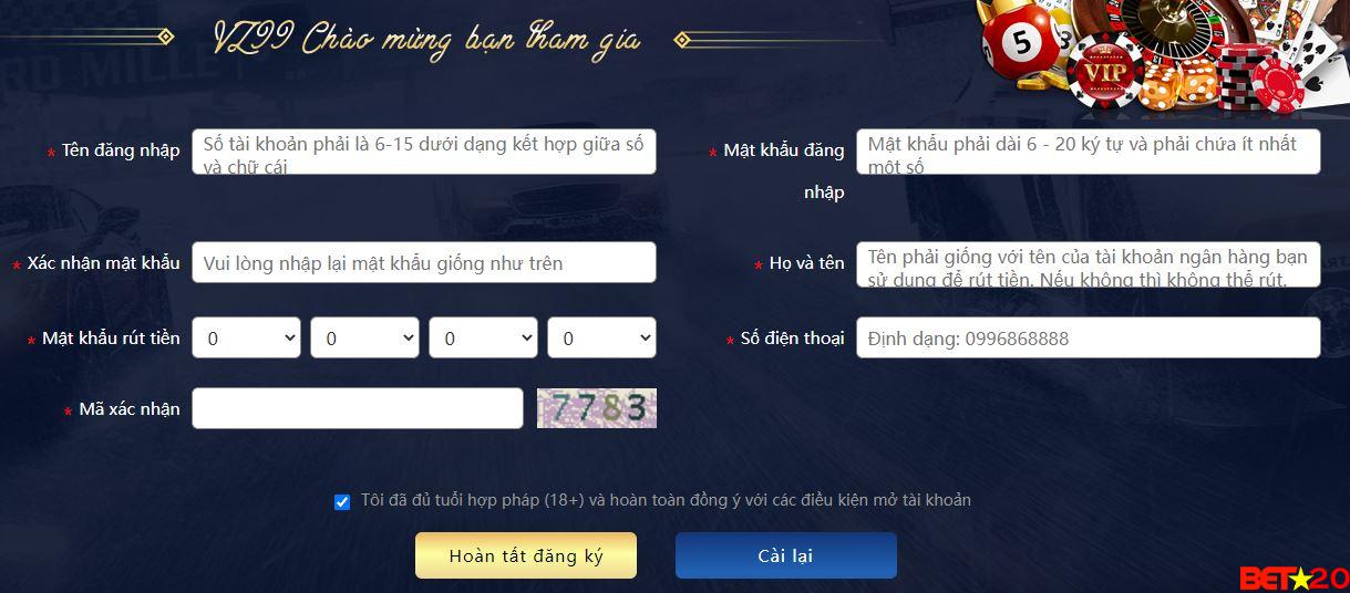 đăng ký tk vz99